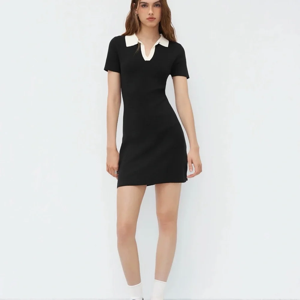 Cider Black Mini Dress with Cream Polo Collar - Picture 3 of 4